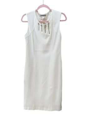 People Like Frank White Sleeveless Sheath Dress with Zip-Accent Neckline Size 6
